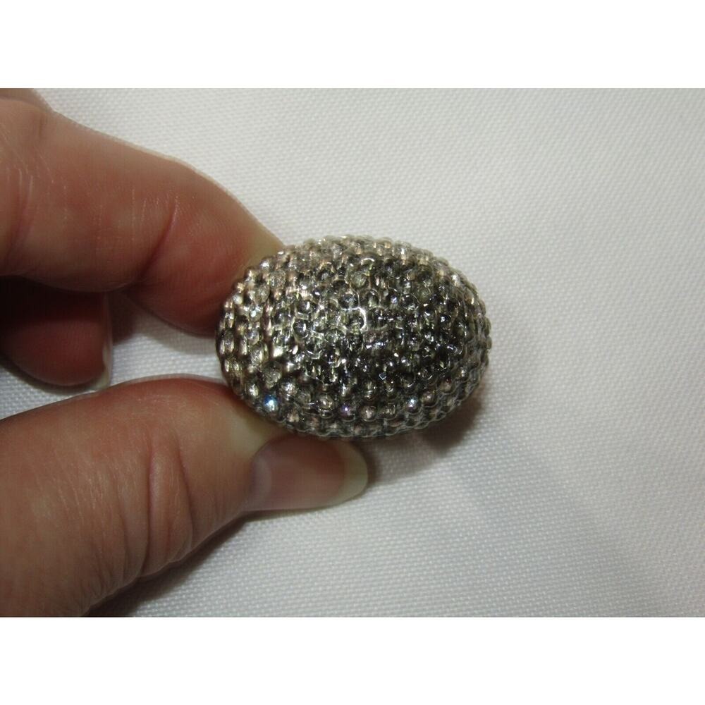 VTG Dome Silver Tone Chunky Rhinestone Ring Size 8 Silver Tone Retro Grunge